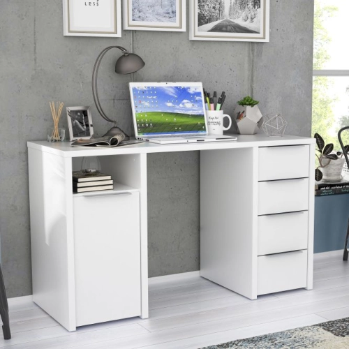 Białe biurko 125x50 cm z 4 szufladami i szafką